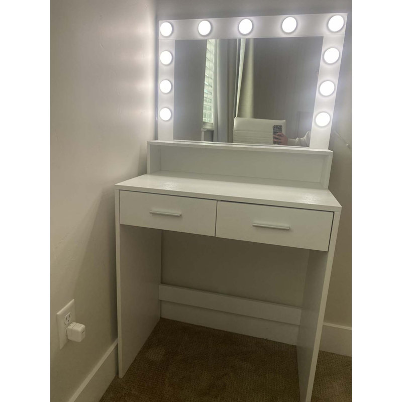 Vanity Desk With Mirror And Lights,Dressing Table With Large Drawer,2 Level Storage Dresser & 3 Lighting Modes Adjustable Brightness,Suitable For Bedroom