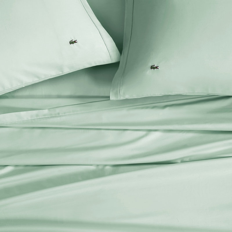 Lacoste Cotton Percale Sheet Set, Crisp Feel & Breathable Bedding, Deep Pocket Fitted Sheet, Iced Mint, Twin, Iced Mint