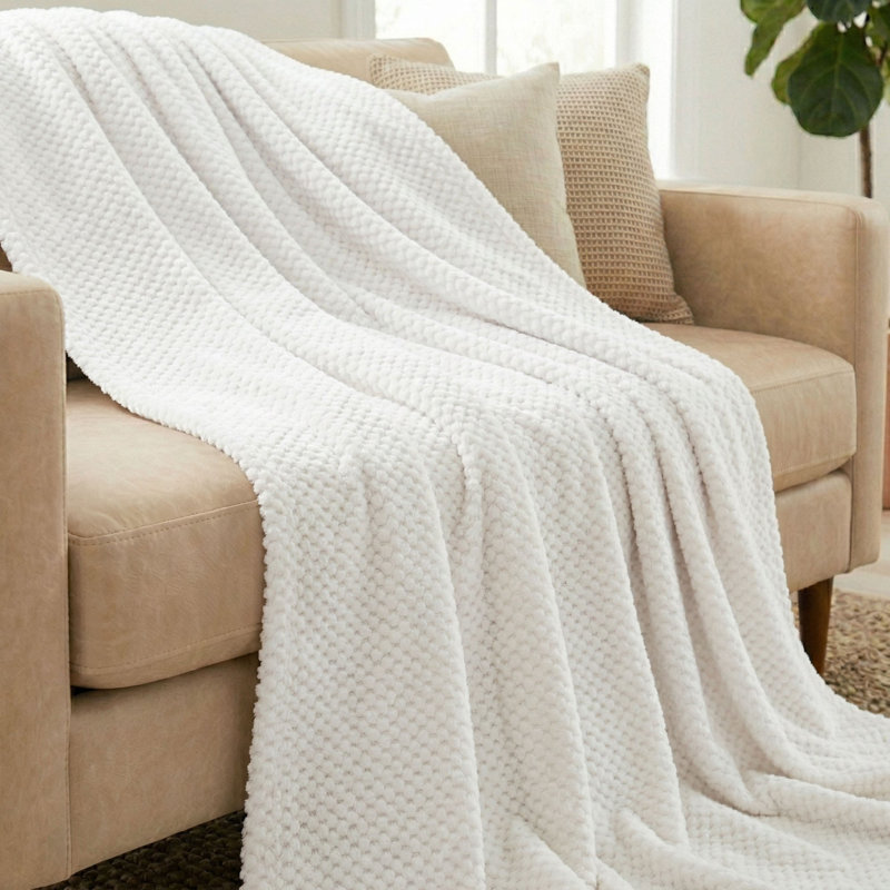 Couverture en molleton moelleux Lily, Lit double, Blanc