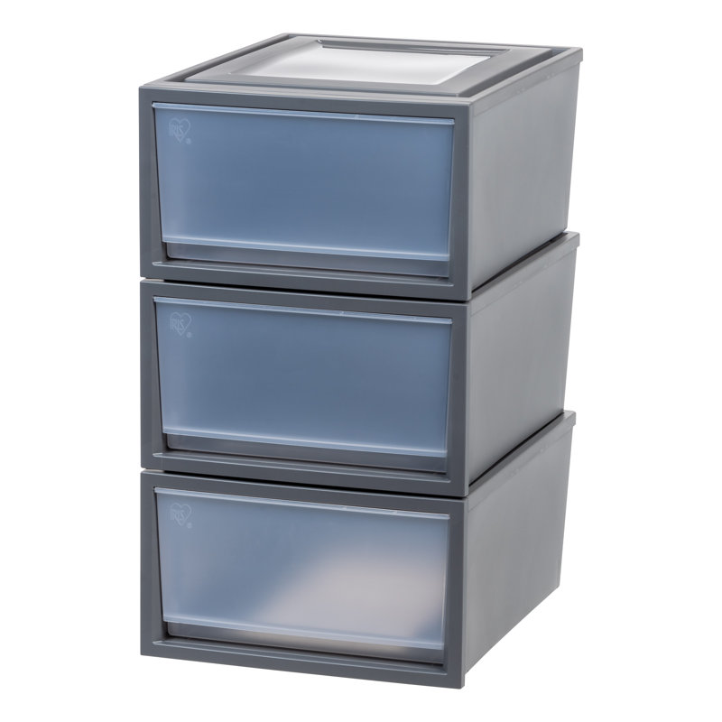 Tiroirs en plastique empilables IRIS, gris, H 9,25 po x l 15,75 po x P 19,75 po, 3