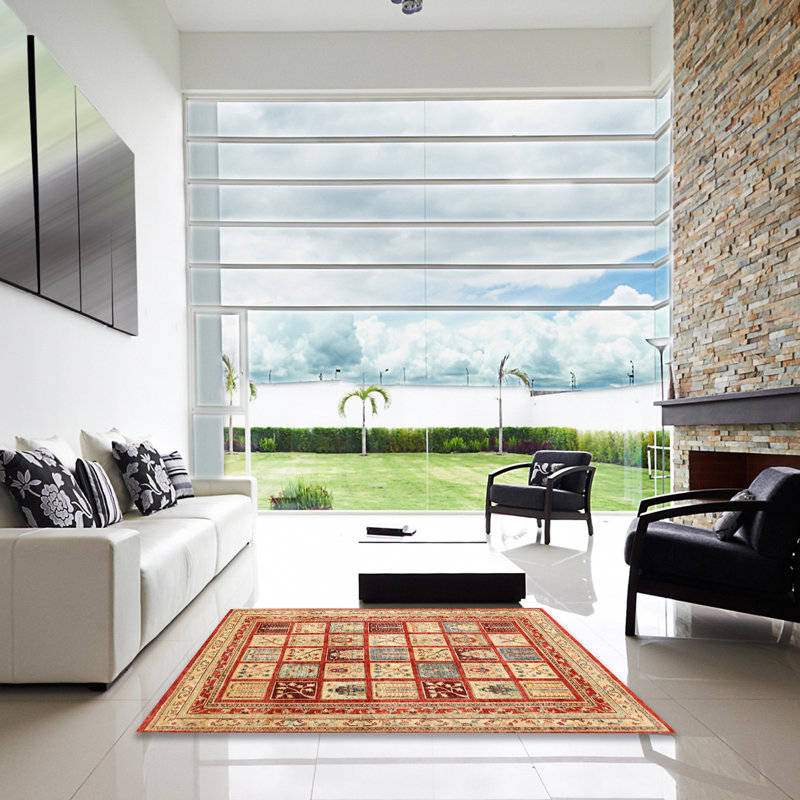 Tapis beige / rouge Bowerston, Carré 7 pi