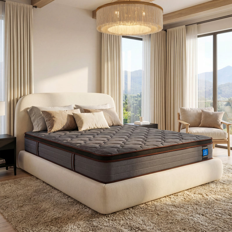 Luxury 12" Medium Hybrid Mattress, Queen, Black Wavy