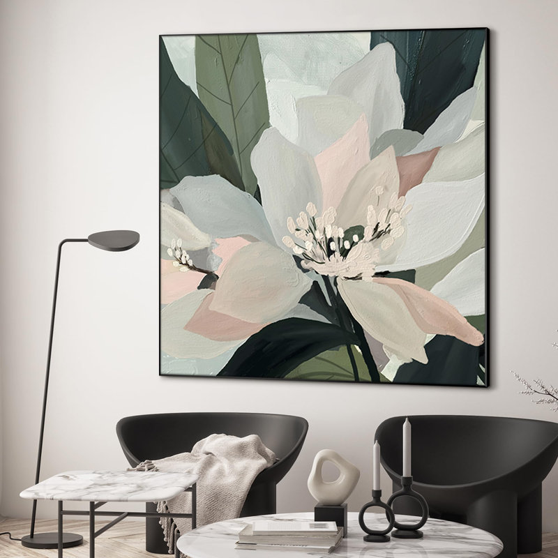 Magnolia blanc moderne, grandes illustrations de peinture florale, très grand encadré, impression d'art mural (assemblage requis