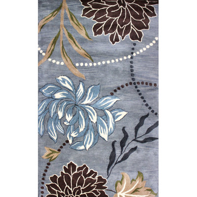 Tapis décoratif gris Touffeté à la main 5 pi x 8 pi à motif floral Cedartown