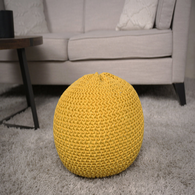 Repose-pieds pouf tricoté en coton - jaune, Jaune