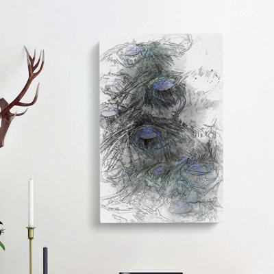 The Feathers of a Peacock in Abstract - Wrapped Canvas Drawing - Wrapped Canvas