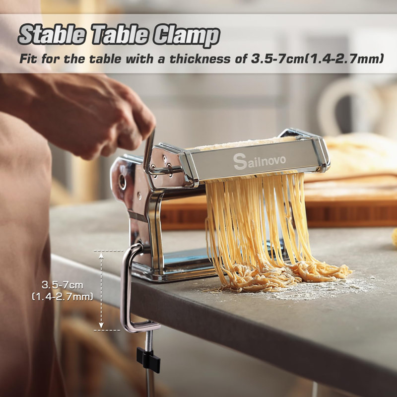 Brayden Studio Brainna Manual Pasta Maker with 9 adjustable thickness settings, Chrome