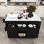 Îlot de cuisine 74,8 po avec table de salle à manger extensible, finition noire, placage de marbre, rangement intelligent et prise de courant pour chariot-132972772