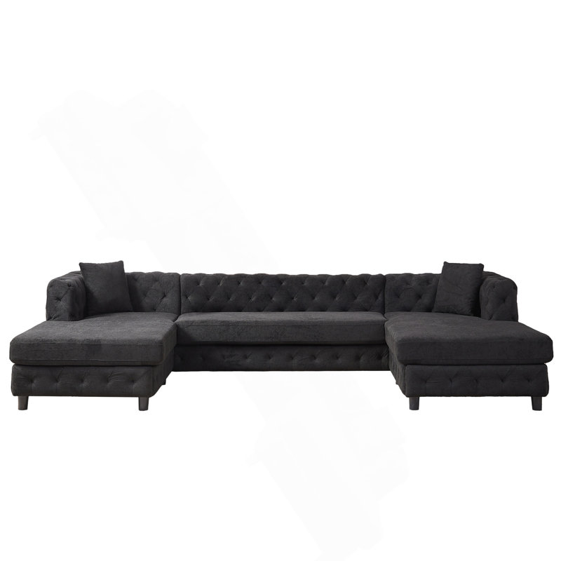 Pull Point Design U-shaped Sofa Sectional Sofa Couch, Black Chenille