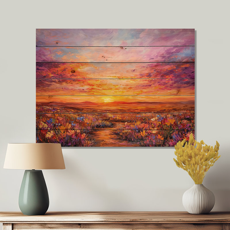 Décoration murale El Paso Sunset I - Texas Landscape sur bois de pin naturel, H 34 po x l 44 po