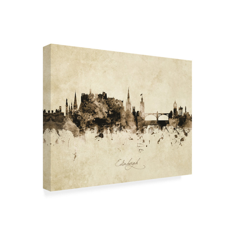 Art sur toile de Michael Tompsett, «Edinburgh Écosse Skyline Vintage», H 35 po x l 47 po x P 2 po