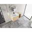 Meuble-lavabo de 40 po avec installation murale, lavabo en céramique blanche, petites tablettes de rangement, charnières à fermeture en douceur, 45 poignées cachées, contreplaqué de style chêne américain Kd, fermeture de porte, pour une utilisation quotidienne