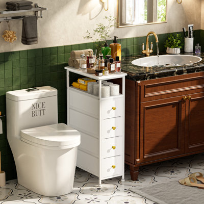 Commode étroite pour chambre à coucher avec table de chevet haute et 4 tiroirs pour l'organisation de la salle de bain