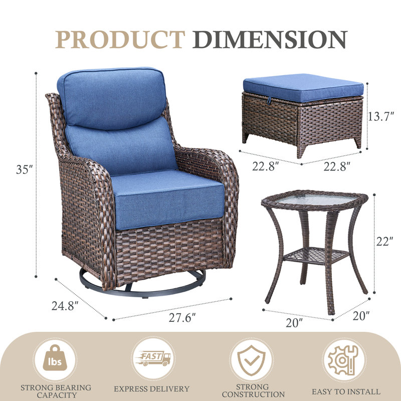 Ensemble de conversation d'extérieur 5 pièces Deb, Coussin bleu / cadre brun
