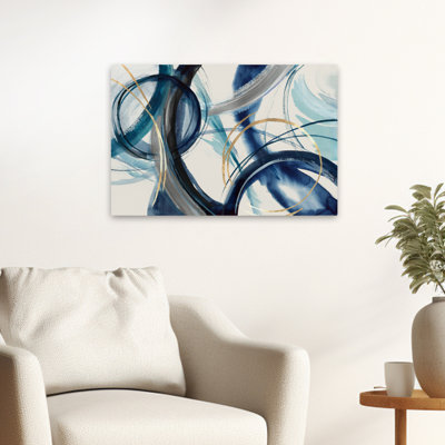 Fluid Motion In Blue And Gold - Abstract Mixed Media Circles Motion Art