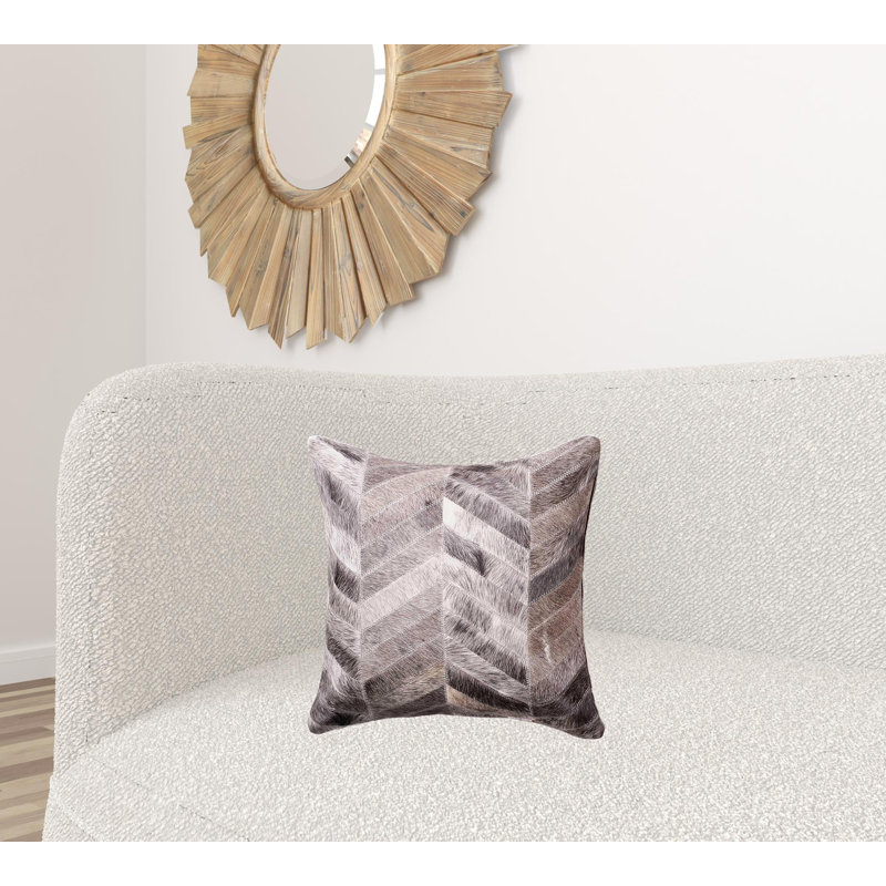 Gray Chevron Cowhide 18" Square Throw Pillow