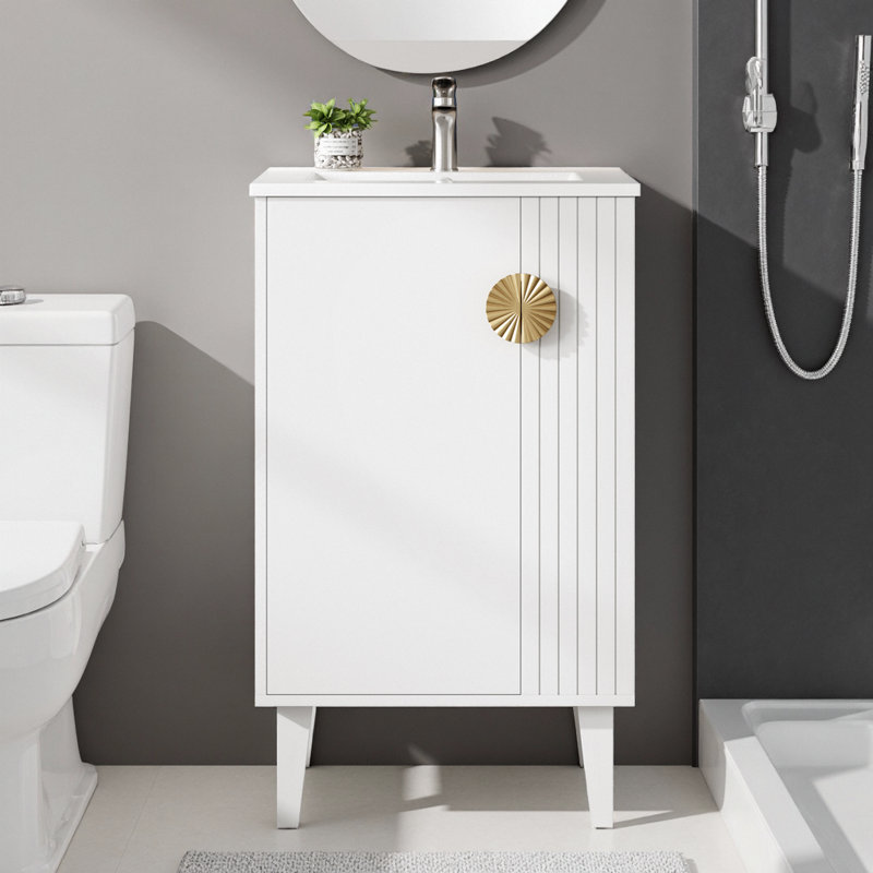 Meuble-lavabo blanc français de 20 po avec lavabo en céramique et armoires à fermeture douce, Blanc