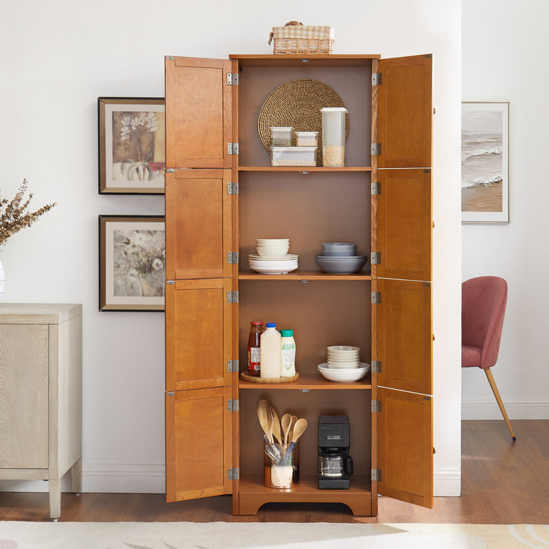 Armoire de rangement de 72,4 po de hauteur en chêne, 8 portes et 4 tablettes. Pour divers réglages. Surface lisse, zones de construction stables. Extérieur, robuste