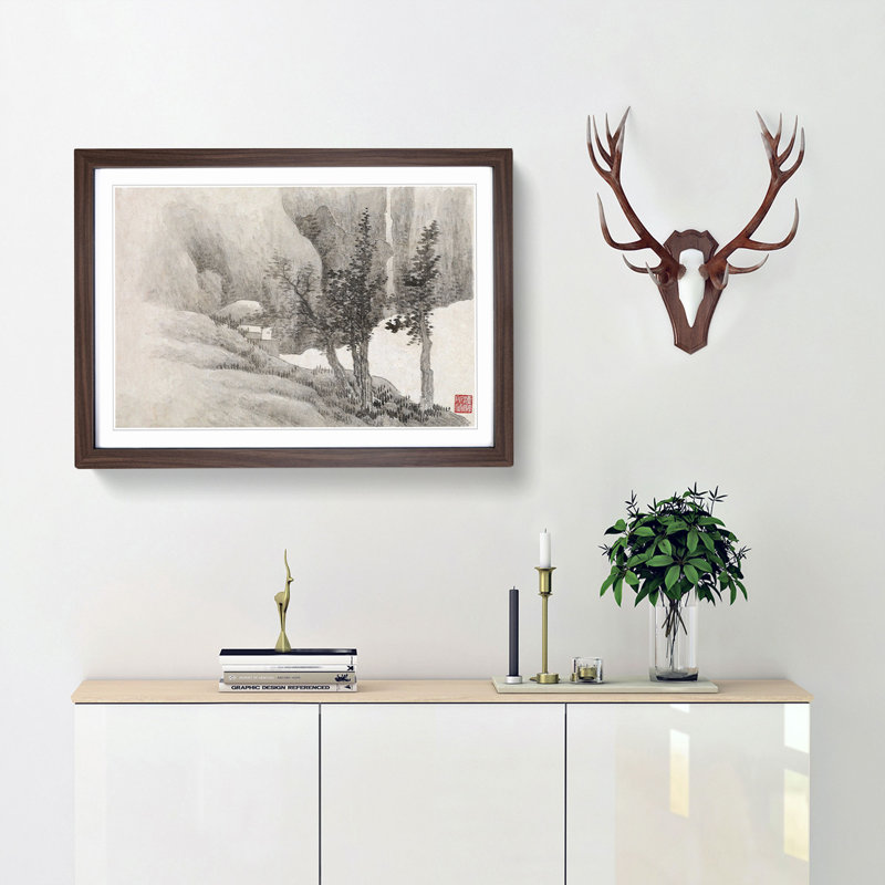 View of the Trees by Gong Xian - Picture Frame Drawing Print, 36cm H x 48cm W x 2cm D, Walnut Framed