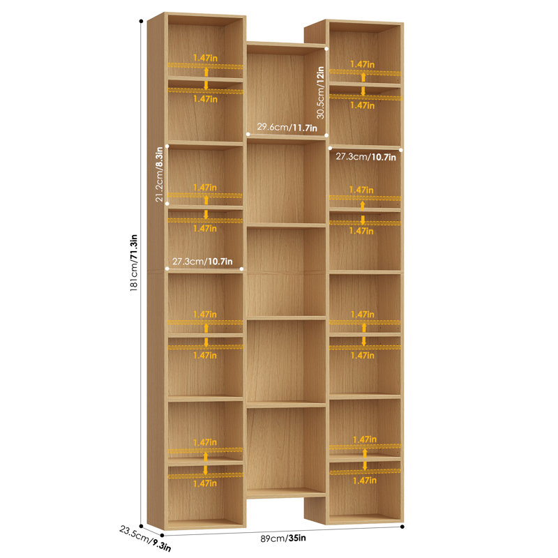📖✨ Ensemble de 2 bibliothèques à 8 niveaux, 21 étagères de rangement avec tablettes réglables et amovibles, Naturel