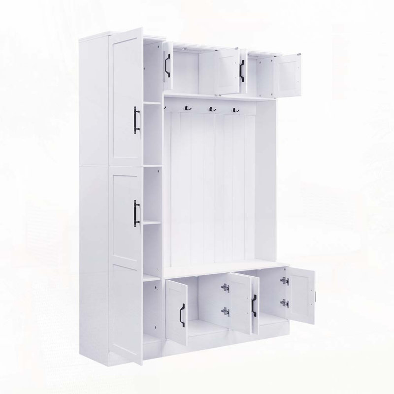 79" Tall Modern Hall Tree with Shoe Storage4 Coat Hooks & Adjustable Shelf for Hallway