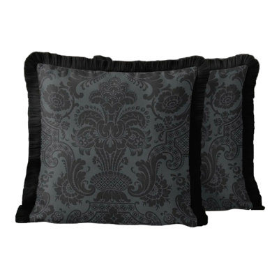 Housse de coussin noire à franges Baroque | Ensemble de 2 coussins décoratifs à pampilles de luxe modernes et classiques