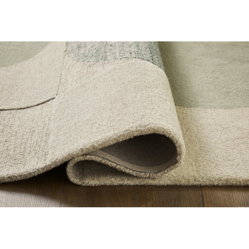Handmade Tufted Linen Blue Green Wool Cotton 5' x 7' Rug