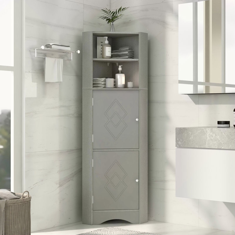 Armoire de rangement de coin autoportante pour salle de bain, Blanc 2