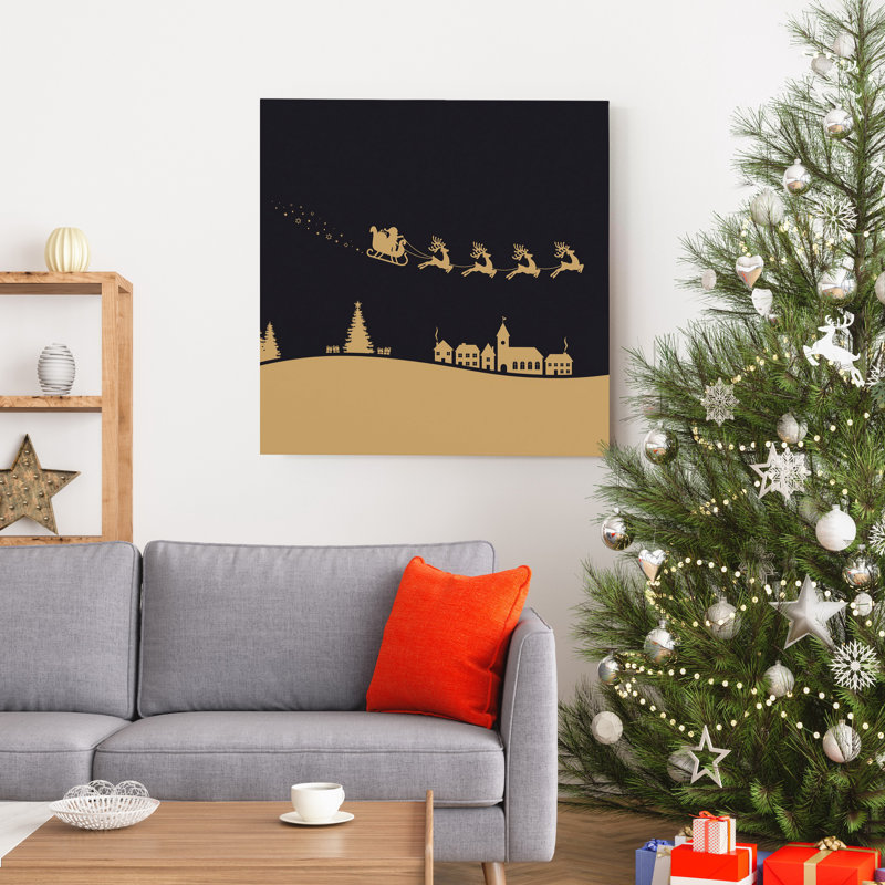Reproduction d’art sur toile tendue d’or père Noël, H 16 po x l 16 po x P 1 po