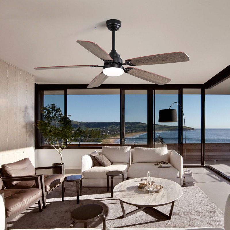 Shalese 52'' Ceiling Fan with LED Lights, Matte Black, Walnut