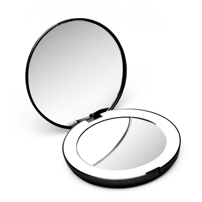 Modern Lighted Magnifying Compact Mirror, 4" x 4", Black