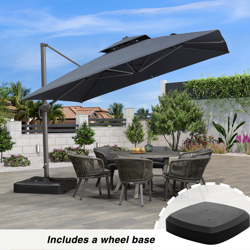 Yamari 11' Square Advanced Fabric Cantilever Umbrella with wheeled Base, Dark Gray