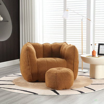 Soft Bean Bag Chair With High Resilient Foam(Chips)For Living Room And Bedroom,Comfortable Square Lazy Sofa With Footstool, Cover For Adults To Gaming