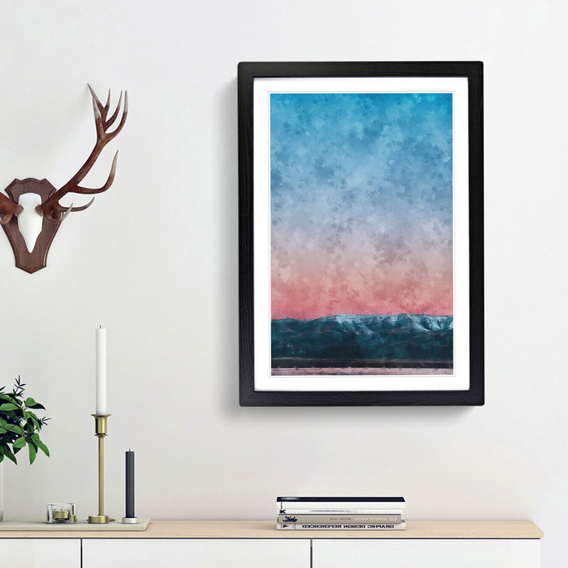 Sunset over the Mountains - Framed Print, 87cm H x 62cm W x 2cm D, Black Framed