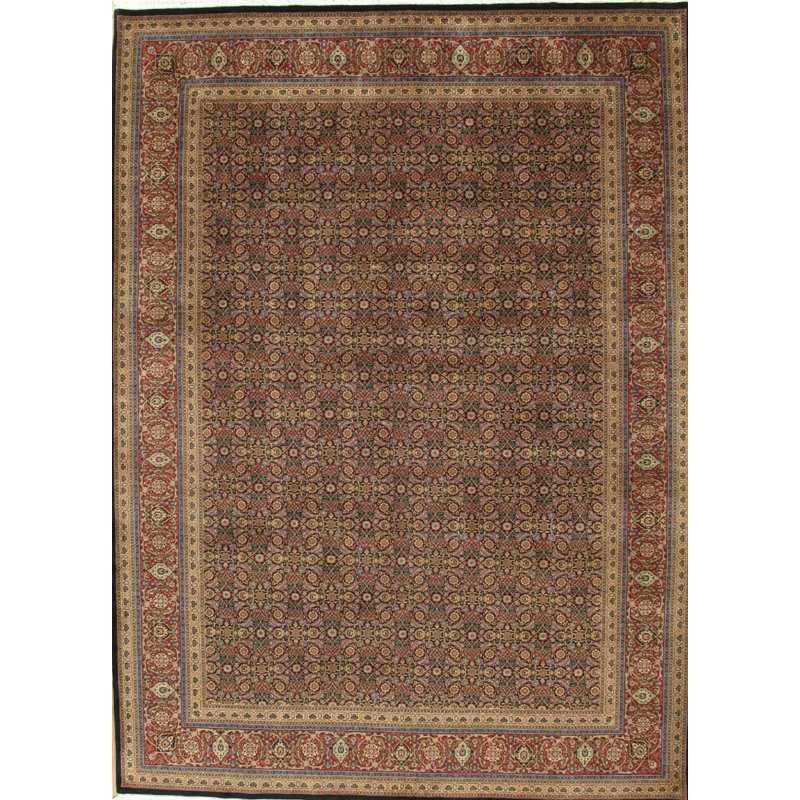 Baku Hand Knotted Wool Floral Area Rug in Navy/Rust, Rectangle 5'11" x 6'2"