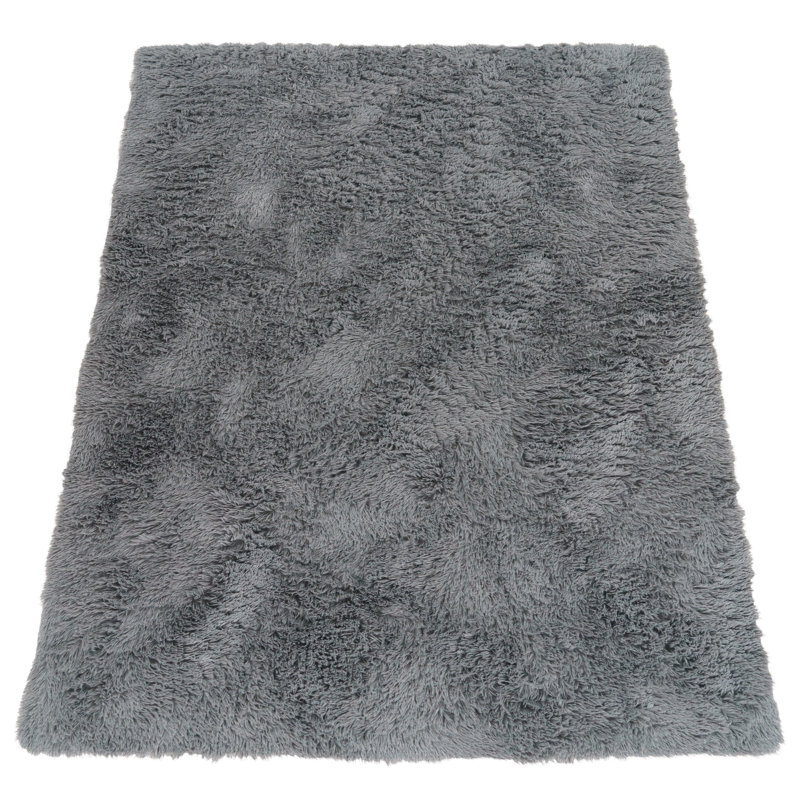 Broussard Fluffy Hand Tufted Grey Rug, Rectangle 60 x 100cm