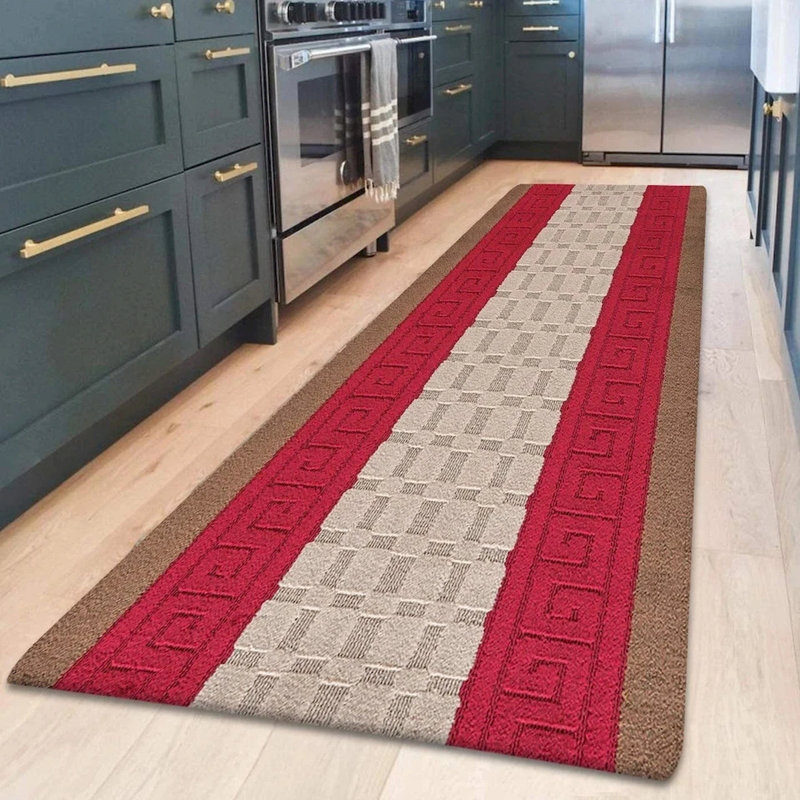 Non-Slip Brown-Red Indoor Area Rug – Washable Large & Small Door Mat, Hallway, Bedroom & Kitchen Floor Mat