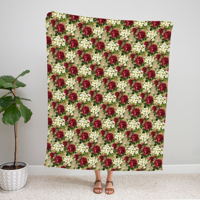 Throw Blanket, 68" W x 80" L, Floral, White/Yellow/Red/Green