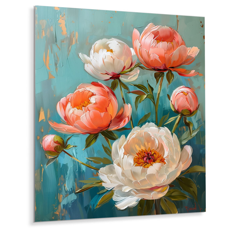 Décoration murale pivoines roses et blanches vibrantes II - pivoines, Toile encadrée noire simple