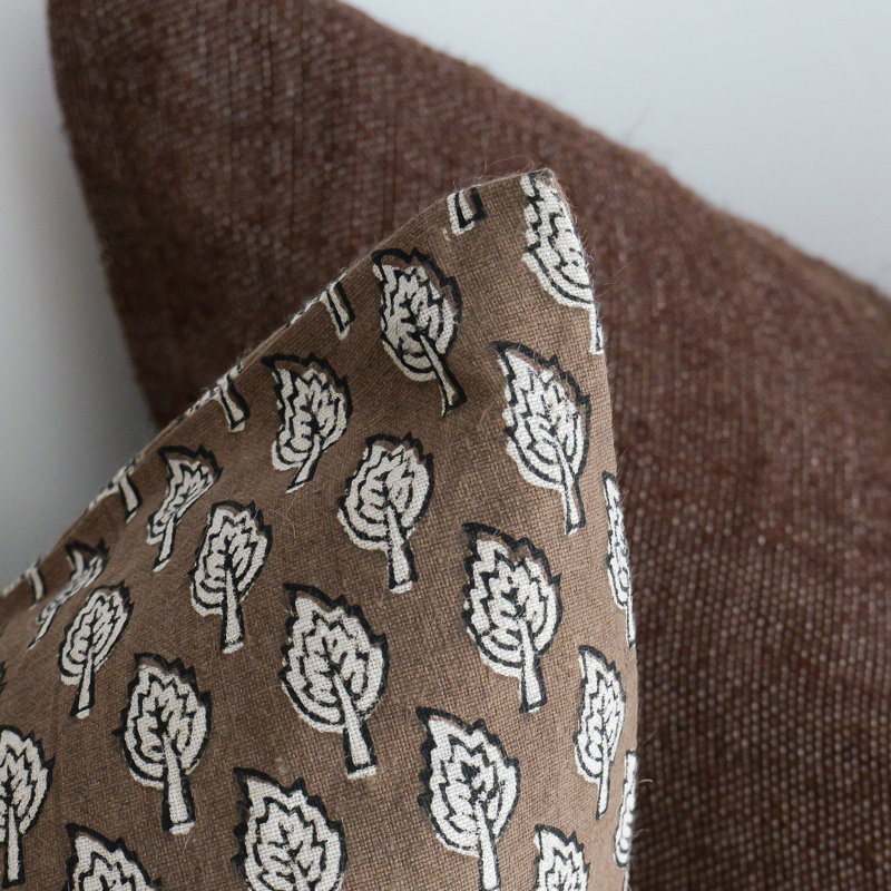 Brown Leaf Block Print Pillow Set