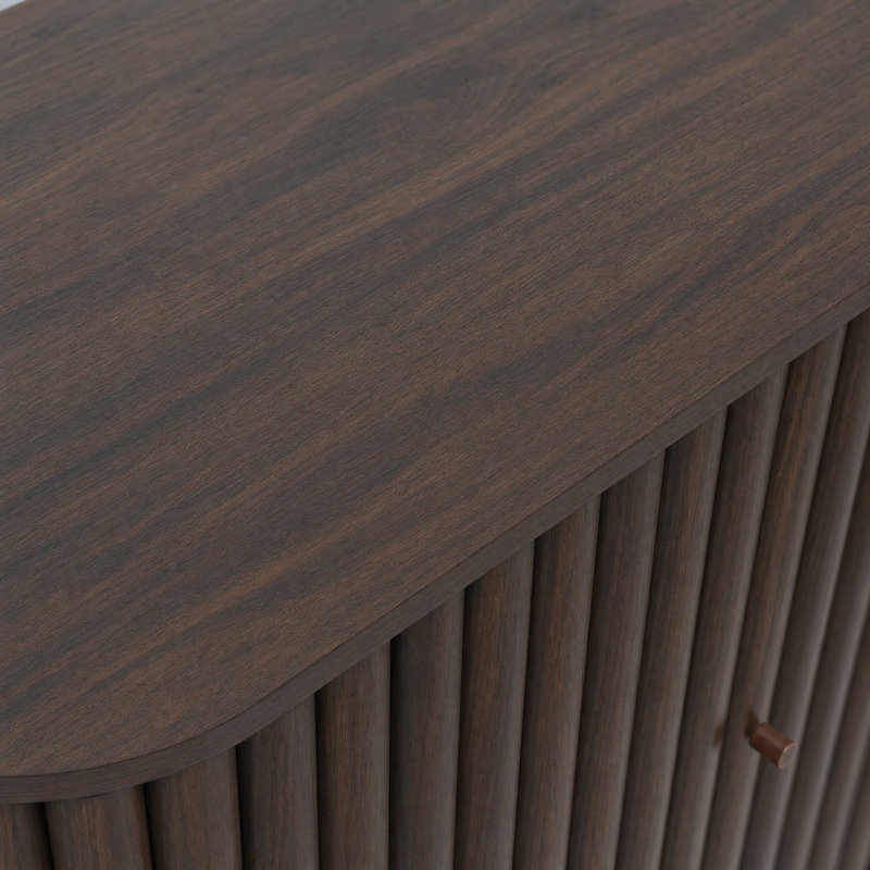 Tamsin Soft-Close 2 Door Wood Effect Curved Sideboard - Stylish Fluted Finish, 75cm H x 40cm D x 120cm W, Walnut