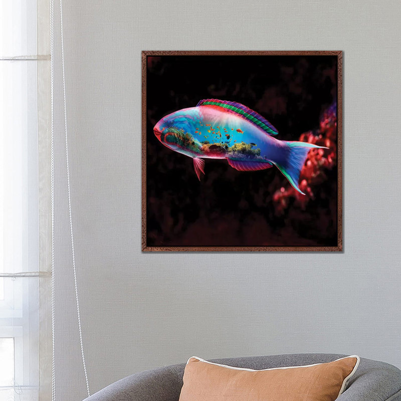 Fish 1 Piece Wall Art on Canvas, 66.04 cm H x 66.04 cm W, Classic Brown Wood Framed