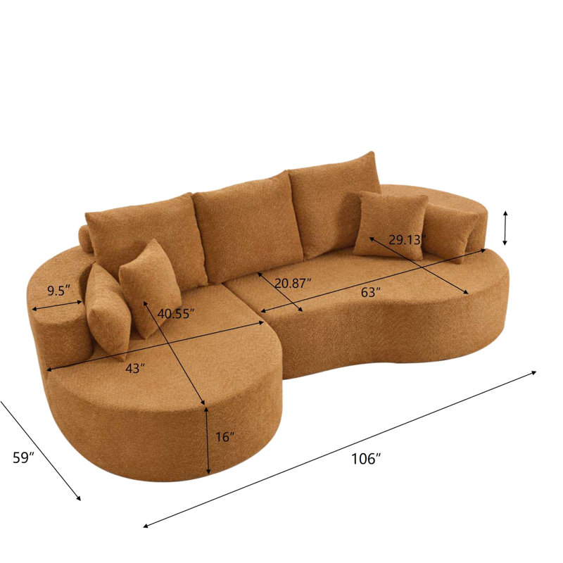 4 - Siège de 106 po Boucle modulaire incurvée en nuage avec méridienne, Nomad, mousse haute élasticité, 7 coussins, aucun assemblage requis, 2 pièces Nomad, sièges, confortable entièrement compressé