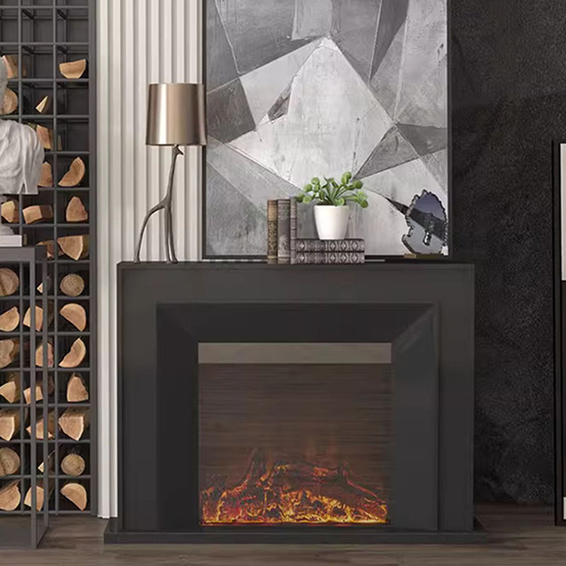 Black Solid Wood Electric Fireplace