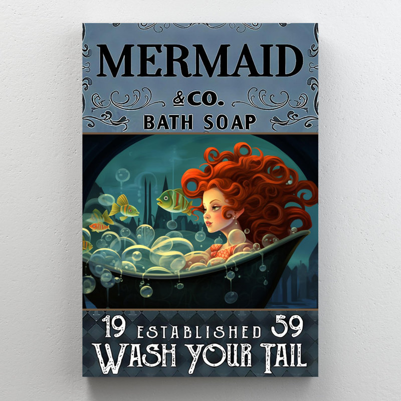 «Mermaid Bath Soap - 1 pièce», reproduction d'art graphique sur toile tendue, H 36 po x l 24 po x P 1,25 po
