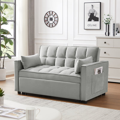 Loukya 55.2'' Velvet Square Arm Loveseat 3 in 1 Convertible Sleeper Sofa Bed, Reclining Backrest -  Everly Quinn, 5CA85A360F714C068E3DBBABC43491AB