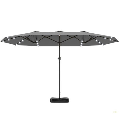 Parasol à double face facile à utiliser avec base, parasol de patio avec lumières solaires à DEL, parasol à double face Parasol