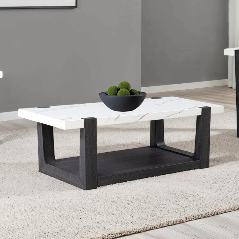 Table basse 1pc, plateau en faux marbre à deux tons