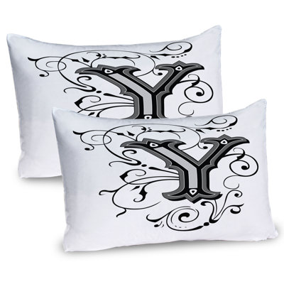 Ambesonne Letter Y Pillow Sham 2 Pack Capital Y Calligraphy Black Grey White -  pil-2_44630_26x20
