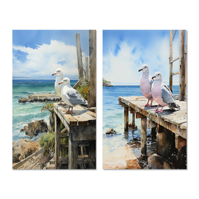 «Seagulls In Repose At Beach» 2 - Pièces sur